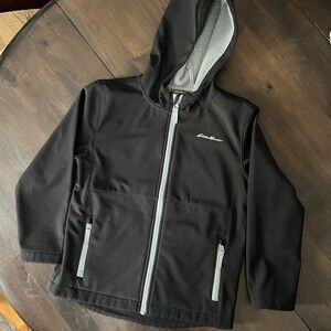 Eddie Bauer Black Hooded Jacket with Light Gray Trim